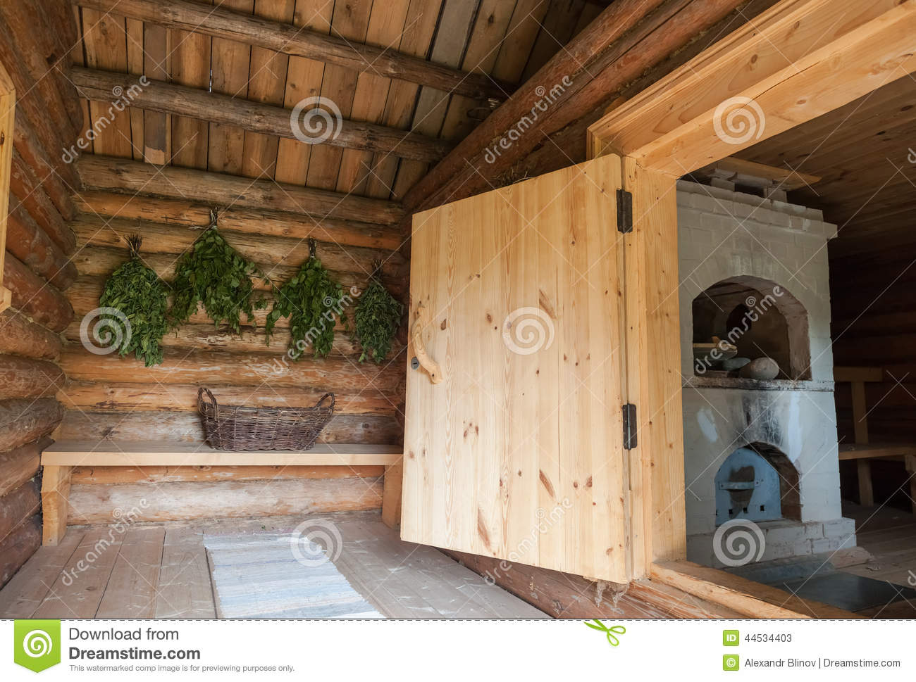 Birch Brooms For A Steam Room In Russian Wooden Bath Stock Photo    