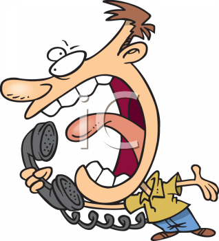 Cartoon Of An Angry Man Screaming Into A Telephone   Royalty Free Clip    