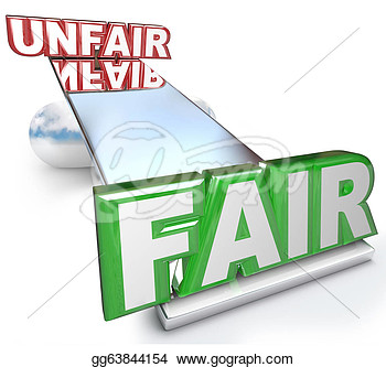 Clipart   Fair Vs Unfair Words Balanced On Scale Justice Injustice    