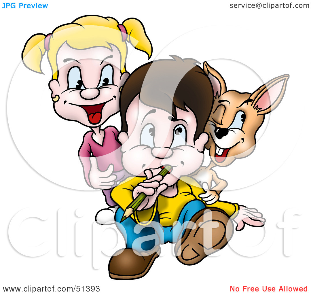 Clipart Illustration Of A Little Girl And Boy With Their Pet Rabbit By