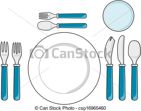 Drawing Of A Dishes Glass And Cutlery Csp16965460   Search Clipart