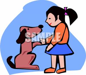 Girl Shaking Hands With Her Pet Dog   Royalty Free Clipart Picture