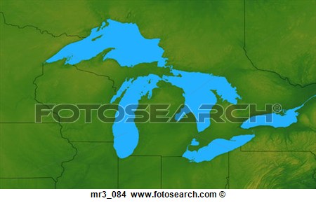 Great Lakes Map Relief Terrain Topographic View Large Photo Image