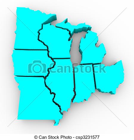 Great Lakes Region Of States   3d Map   Csp3231577