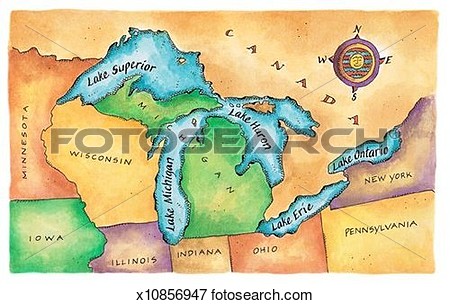 Illustration   Map Of The Great Lakes  Fotosearch   Search Eps Clipart