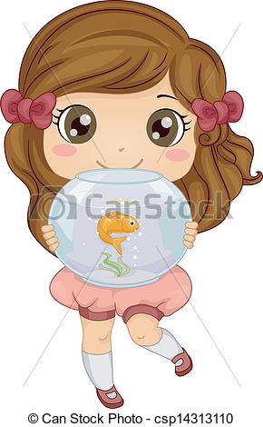 Little Girl Carrying Her Pet Fish An    Csp14313110   Search Clipart    