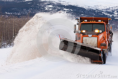 Snow Plough Clearing Road In Winter Storm Blizzard Royalty Free Stock