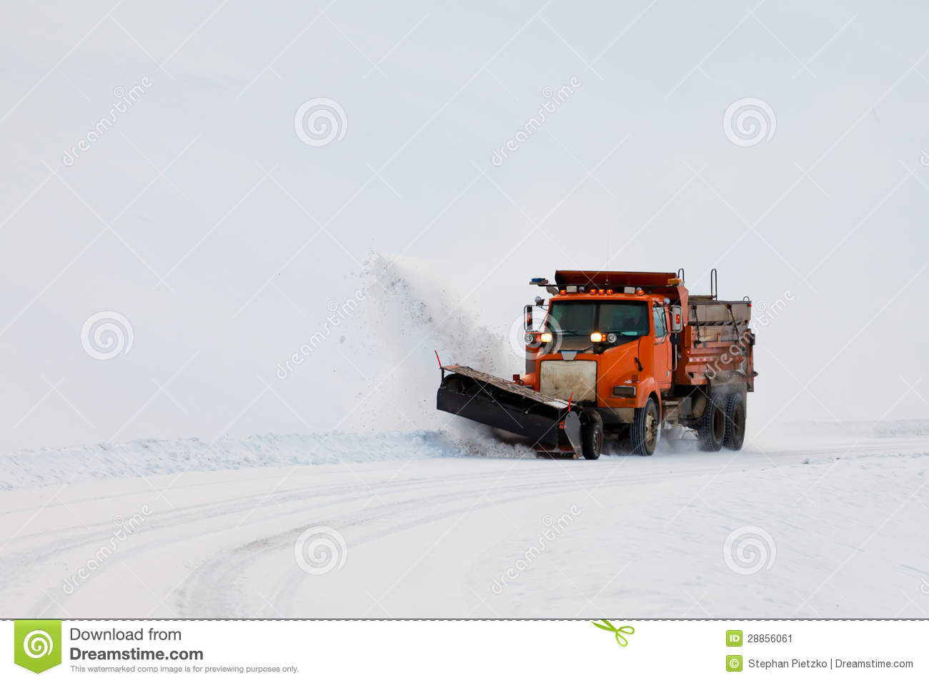 Snow Plough Clearing Road In Winter Storm Blizzard Stock Image   Image