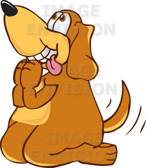Sym Cute Brown Hound Dog Cartoon Character On His Knees Begging Or
