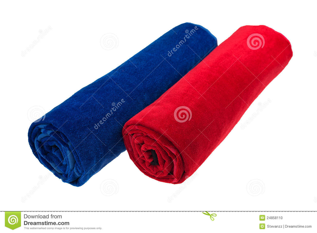 Two Blue And Red Rolled Up Beach Towel Isolated Stock Photo   Image    