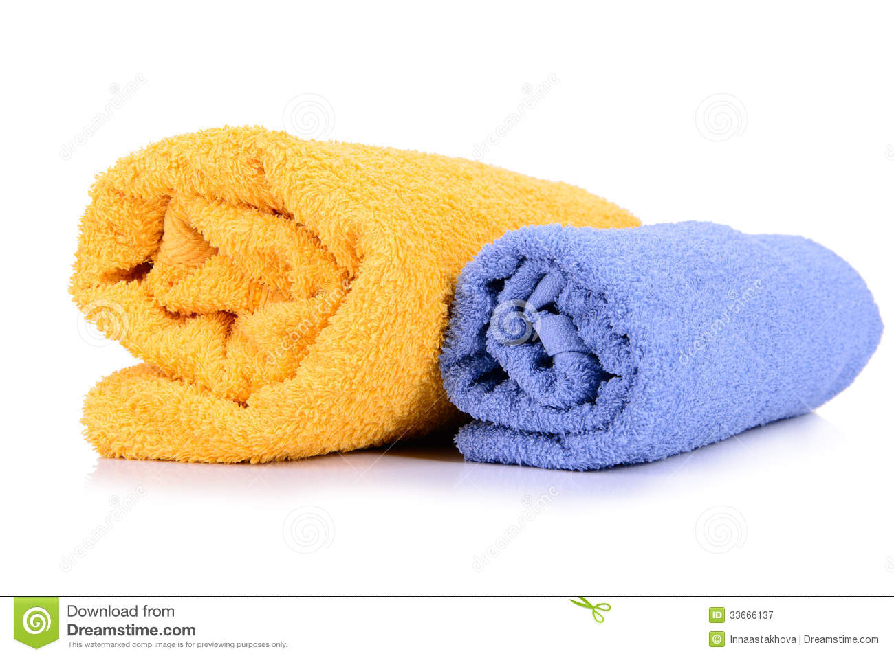 Two Rolled Up Yellow Towel Isolated On White 