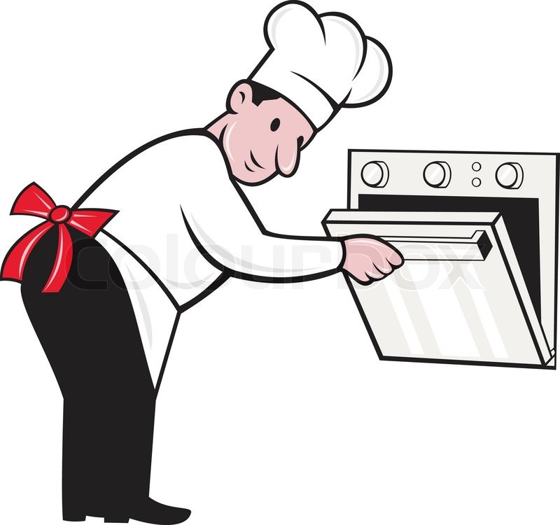 7940017 Cartoon Chef Baker Cook Opening Oven Jpg