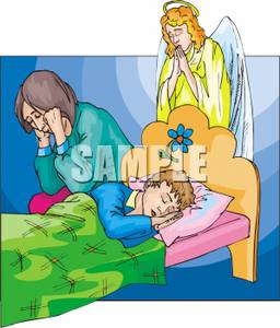 Art Image  A Guardian Angel Praying For A Sad Mother And A Sick Child