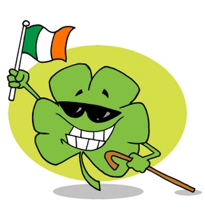 Cartoon Character Holding A Cane And Waving The Irish Flag With Pride