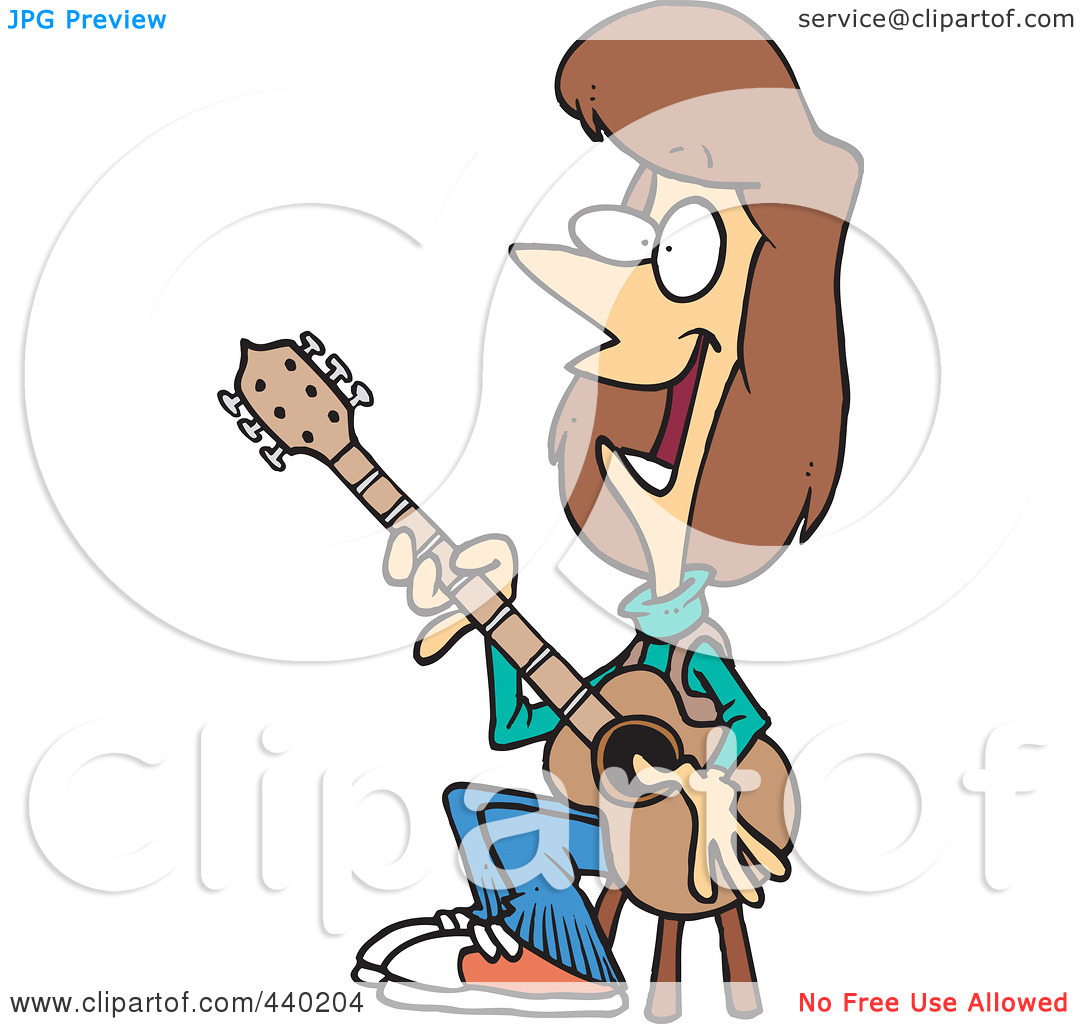 Clip Art Illustration Of A Cartoon Female Guitarist Sitting On A Stool