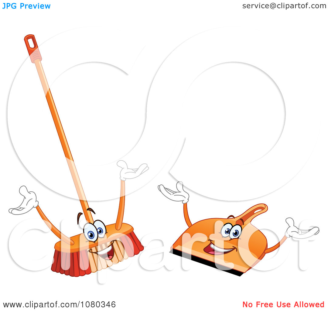 Clipart Happy Broom And Dust Pan   Royalty Free Vector Illustration By