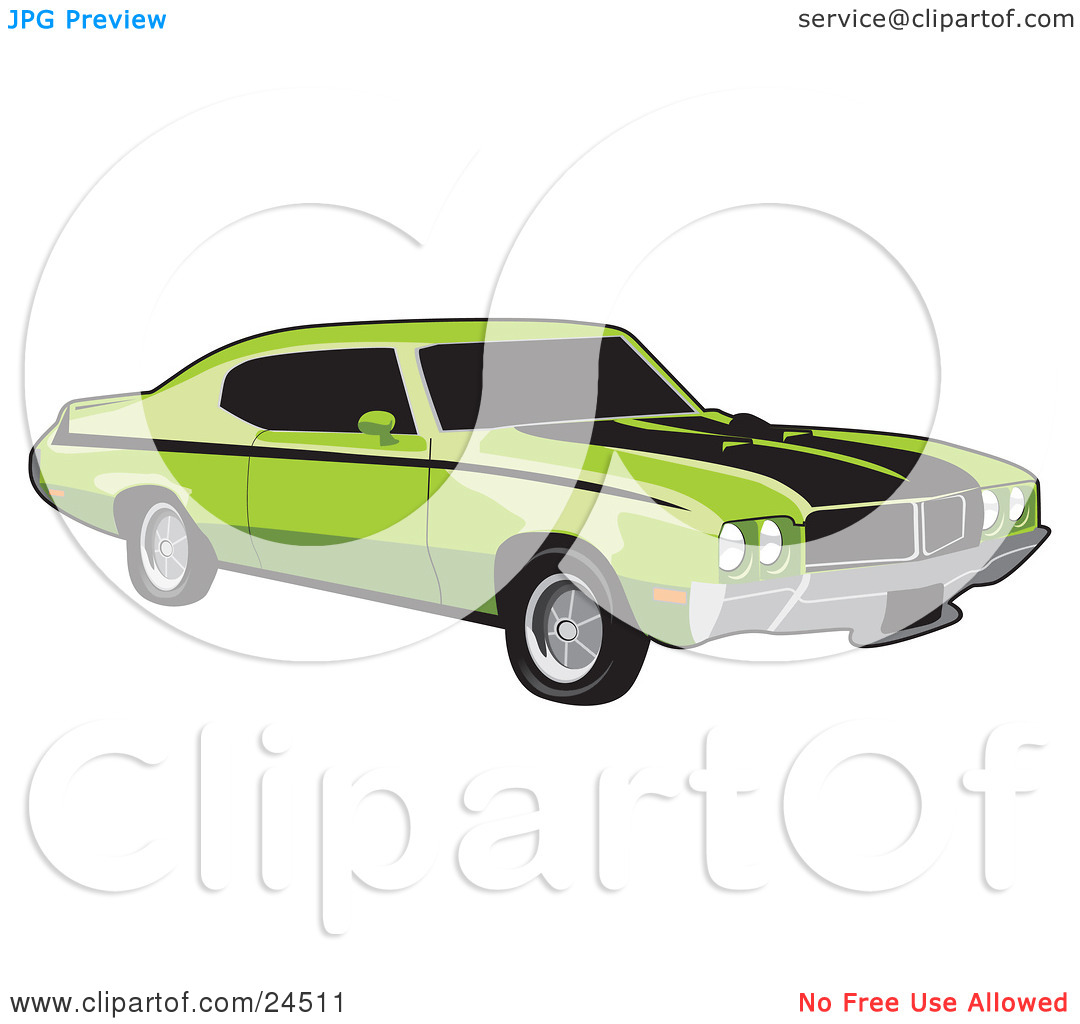 Clipart Illustration Of A Green 1970 Buick Muscle Car With Black