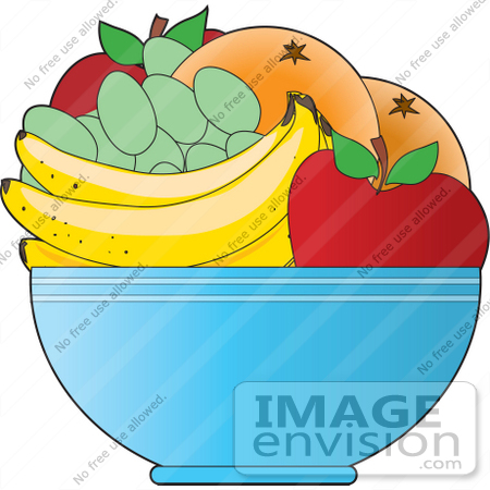 Clipart Of A Fruit Bowl With Apples Oranges Green Grapes And Bananas