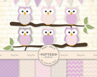 Clipart Purple Owl Digital Paper Baby Owls Purple Owls Baby Shower
