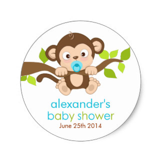 Cute Little Monkey Boy Baby Shower Sticker