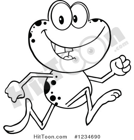 Frog Clipart  1234690  Black And White Frog Character Running By Hit