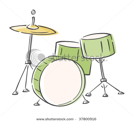 Image Of A Small Green Drumset In This Vector Clip Art Illustration