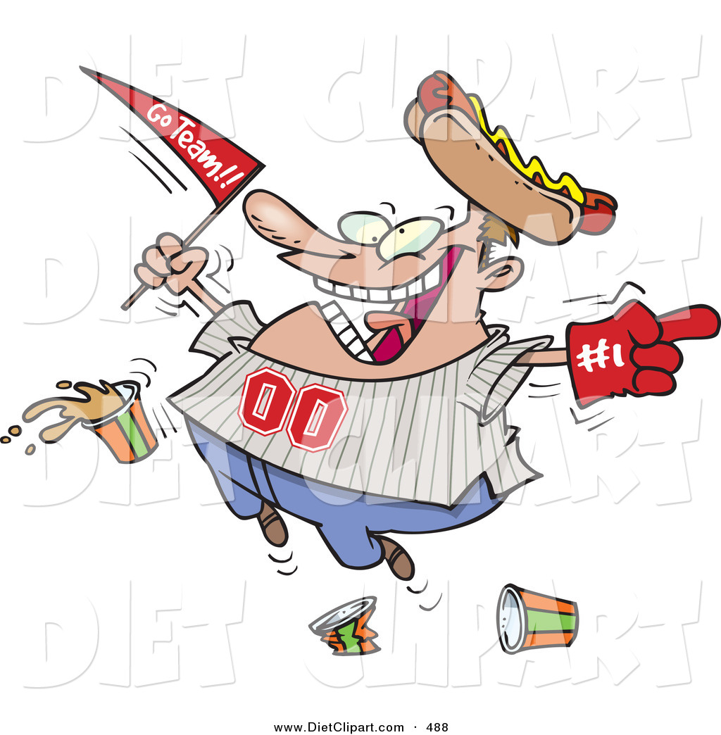 Larger Preview  Diet Clip Art Of A Crazy Male Baseball Fan With A Hot