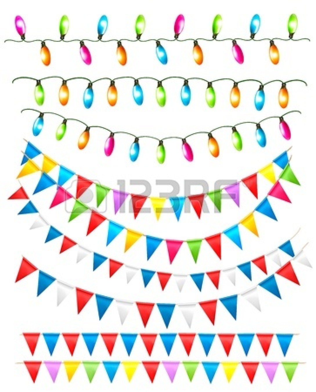 Lights And Birthday Flags White Background Image   School Clipart