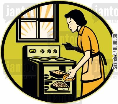 Pastry Cartoon Humor  Housewife Baking Bread Pastry Dish Oven