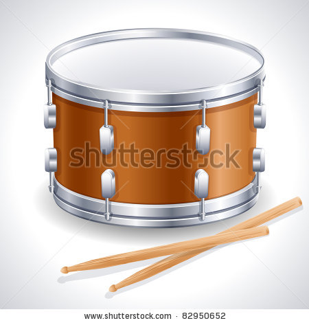 Picture Of A Gold Colored Snare Drum With Drum Sticks In A Vector Clip    