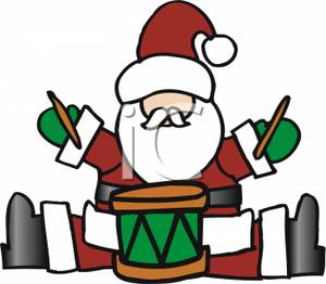 Playing A Drum Wearing Green Mittens   Royalty Free Clipart Picture