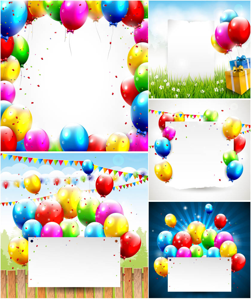 Set Of Vector Birthday Background With Balloons And Place For Birthday