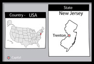 Trenton New Jersey 2 State Us Map With Capital Bw Gray