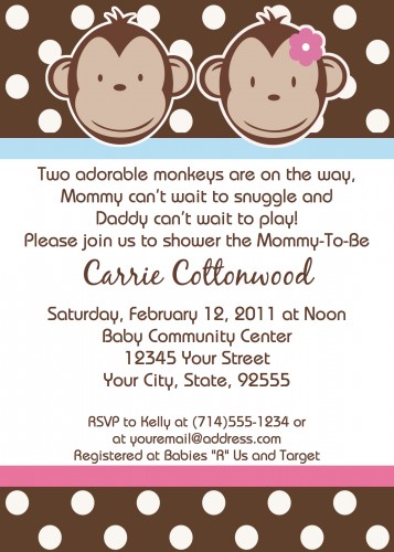 Twin Monkey Baby Shower Invitation You Print    Lcscustominvitations