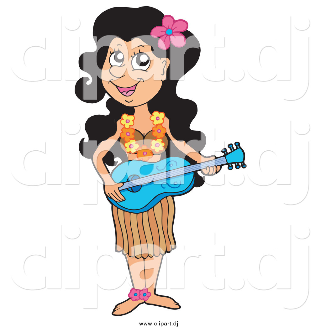 Vector Clipart Of A Female Hawaiian Woman Holding A Guitar By Visekart