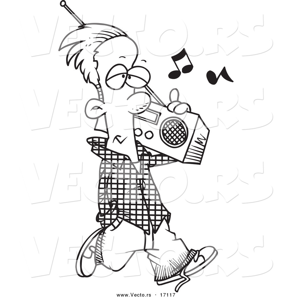 Boom Box Coloring Page Outline Cartoon Woman Carrying A Boom    