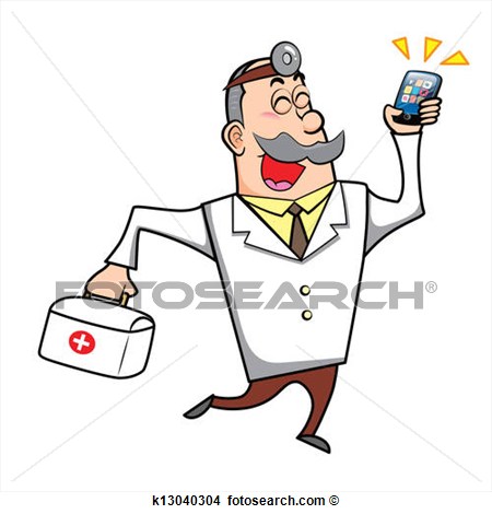 Cartoon Doctor With First Aid Kit And Mobile Phone View Large Clip Art    