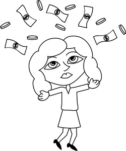 Clipart Image   Cartoon Woman Who Hit The Jackpot Throwing Money