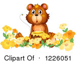Clipart Of A Bear With Honey In A Flower Garden Royalty Free Vector