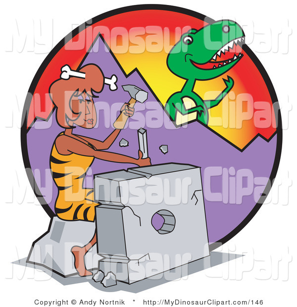 Clipart Of A Handy Cavewoman Chiseling A Rock Into A Square Wheel    