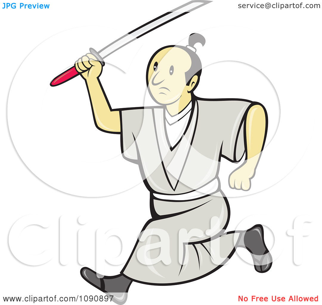 Clipart Samurai Warrior Running With A Sword   Royalty Free Vector