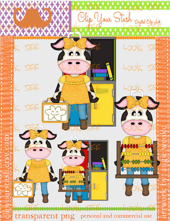 Cow School Lunch Box Locker Math Girl No  136 Clip Art Clipart Instant    