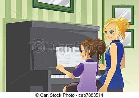Eps Vector Of Kid Having Piano Lesson   A Vector Illustration Of A Kid