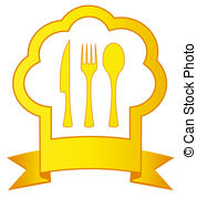 Gold Chef Hat And Kitchen Utensil   Gold Icon With Chef Hat   