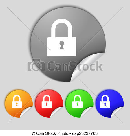 Illustration   Lock Sign Icon  Locker Symbol  Set Colourful Buttons