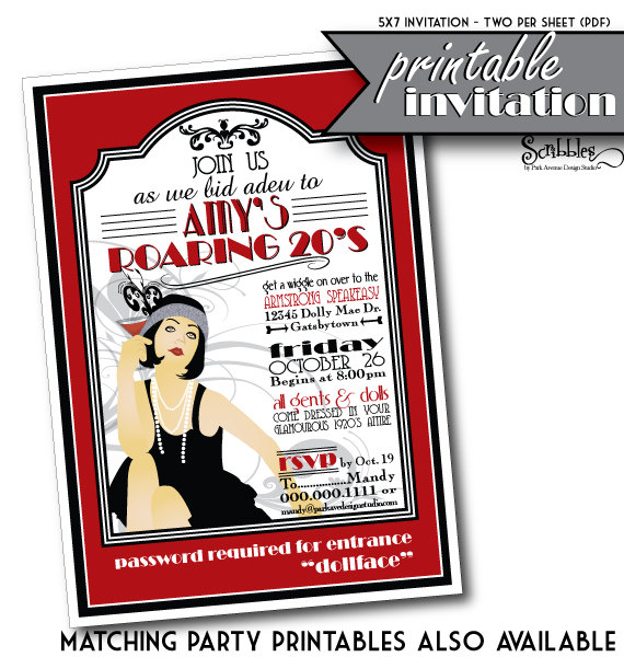 Items Similar To Roaring 20s Printable Party Invitation   Gangsters    
