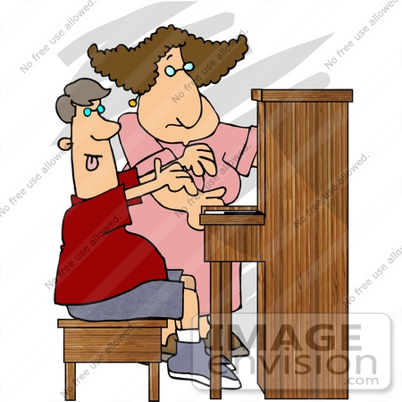 Piano Teacher Woman Teaching A Boy How To Play Clipart    14756 By    