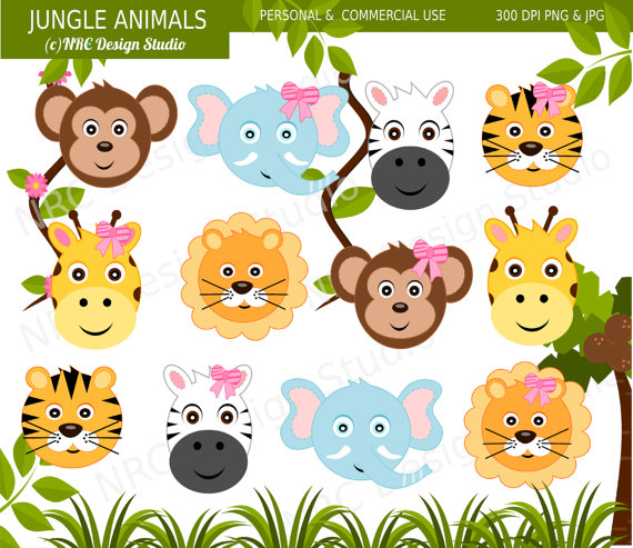 Safari Animals Clip Art   Cute Jungle Animal Clip Art   Jungle Animal