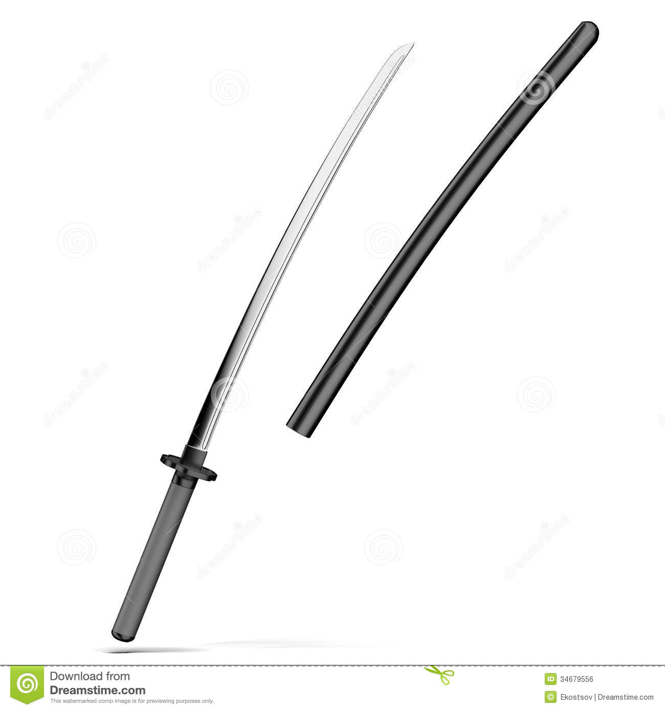 Samurai Sword Isolated On A White Background  3d Render