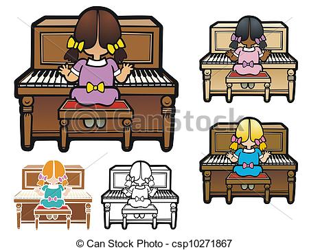 Stock Illustration Of Piano Lessons   Little Girl At The Piano Comes